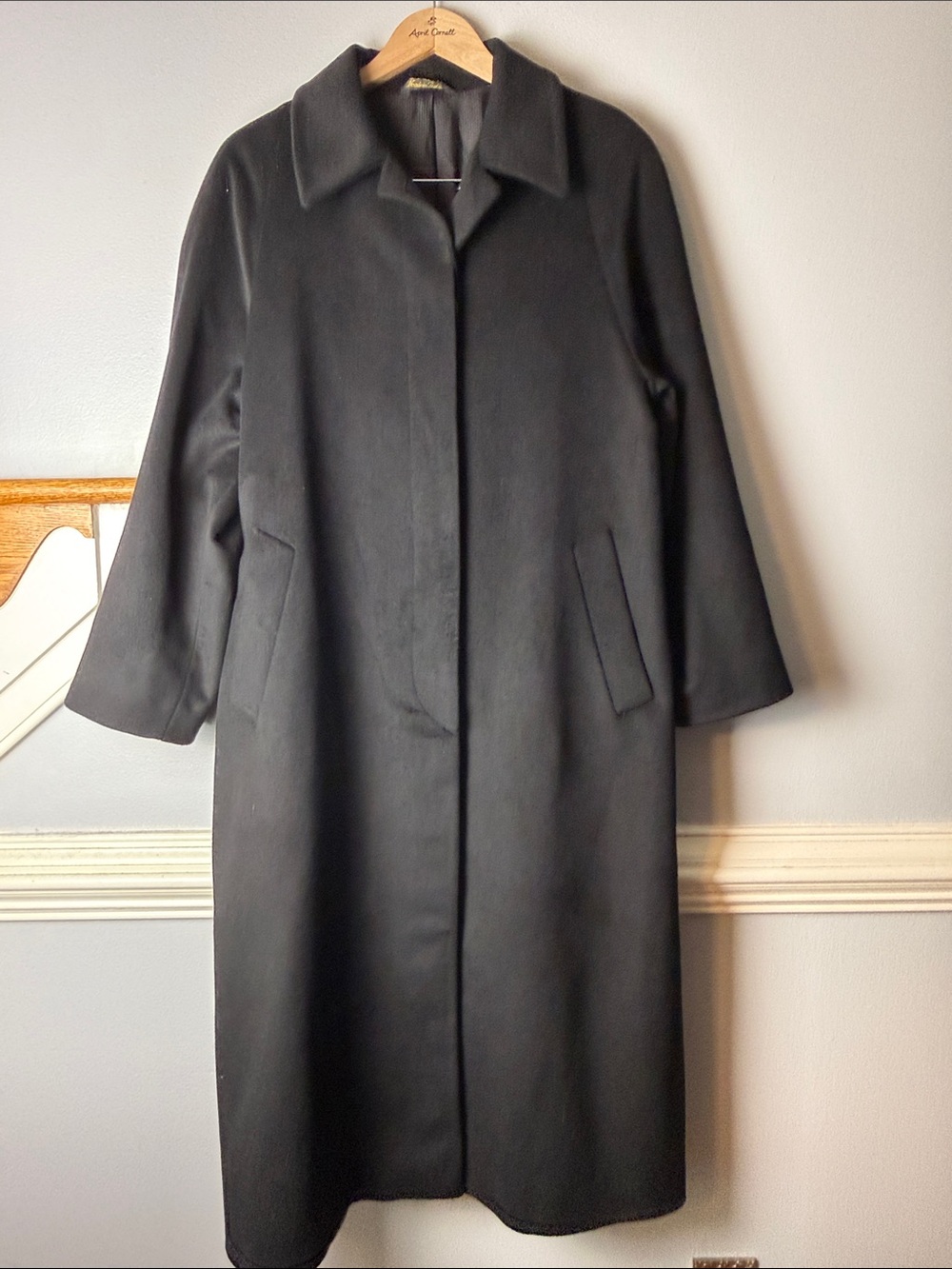 Vintage Louis Dell'Olio Black Long Trench Coat 100% cashmere. Beautiful cond